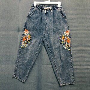 HALITOSS Women's Embroidered Elastic High-Waisted Denim Pants Harem Jeans Size S